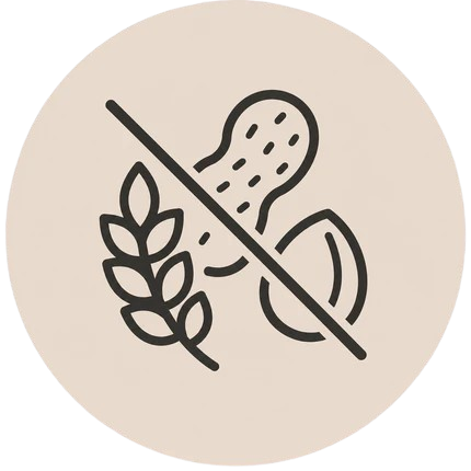 Icon indicating a product is free from gluten and peanuts.