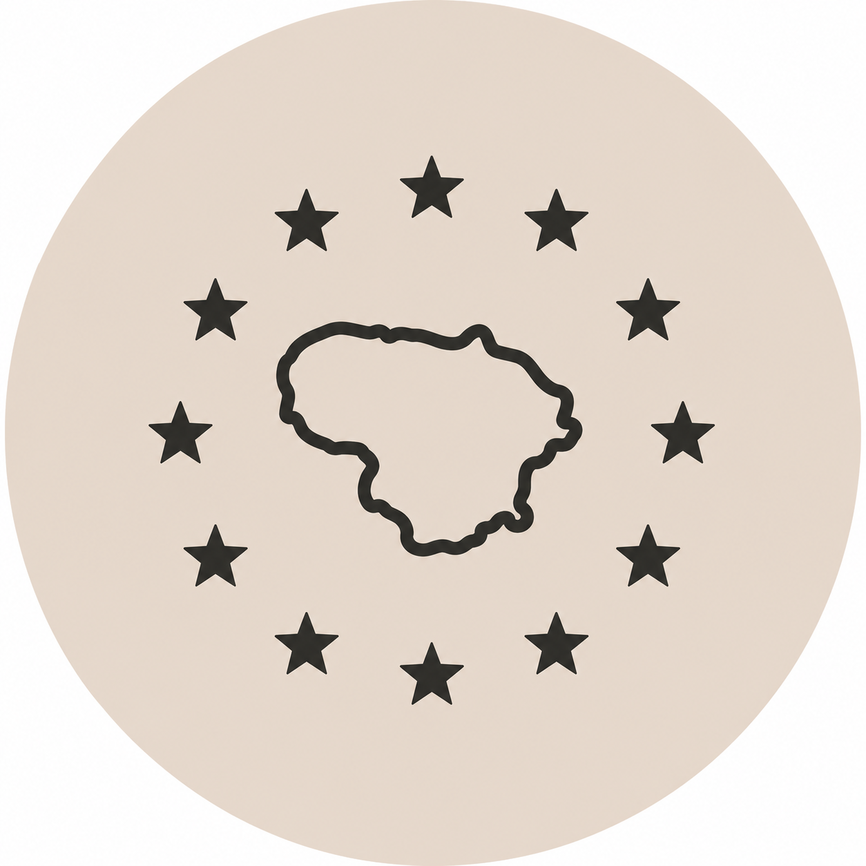 Made in Lithuania icon showing the outline of Lithuania surrounded by European Union stars.