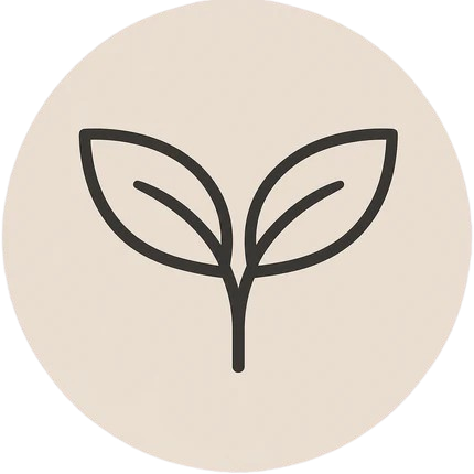 Plant-based product icon with two leaves.
